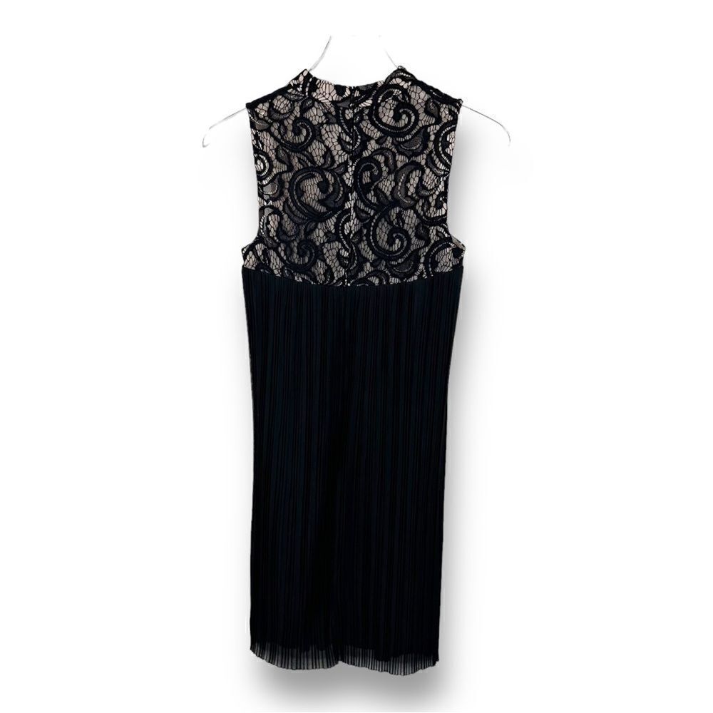 London Times Black &‎ Nude Lace Micro Pleated Sleeveless Cocktail Dress Petite 4
